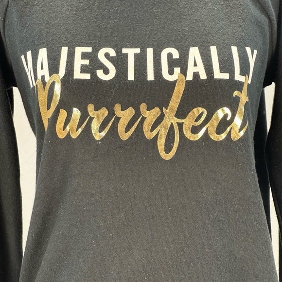 PJ Salvage Long Sleeve Crew Neck Majestically Purrrfect Lounge Sleep Top - Black - Picture 5 of 10